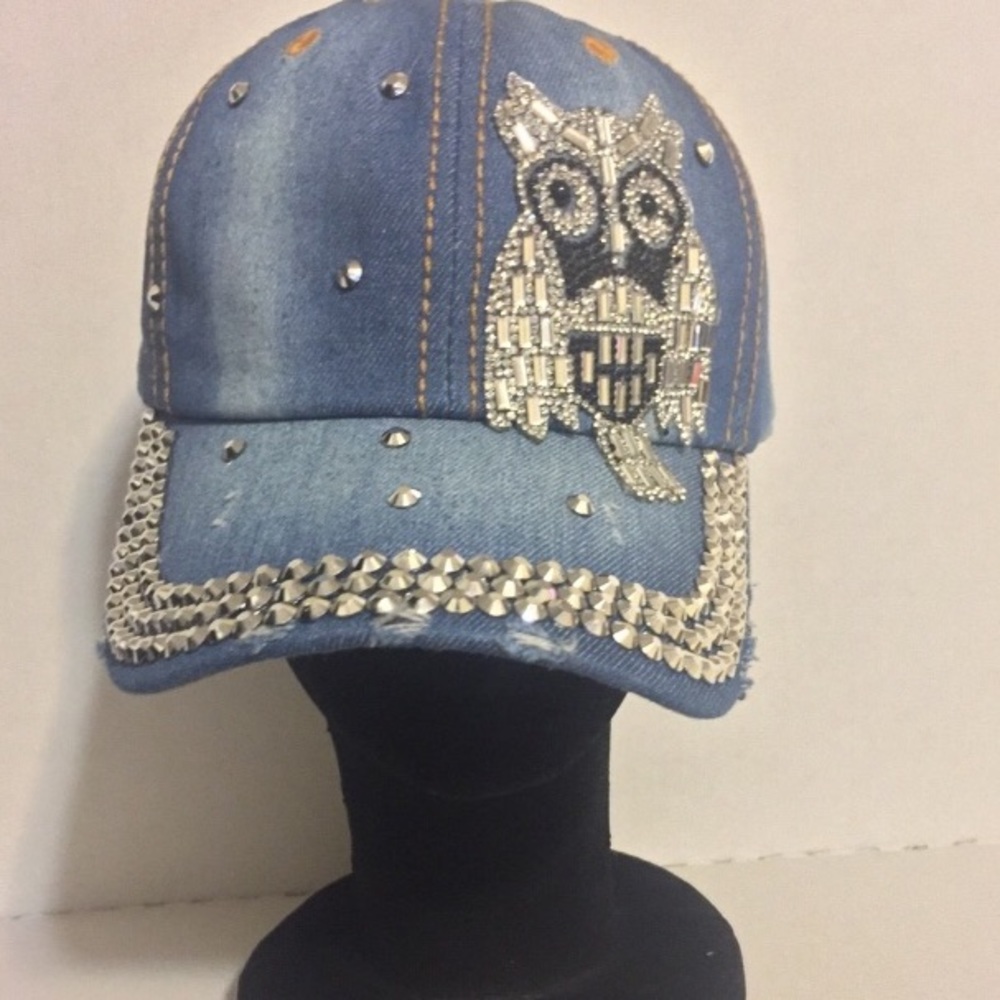 ♥️  Blue Jean Studded Baseball Cap Bling Hat